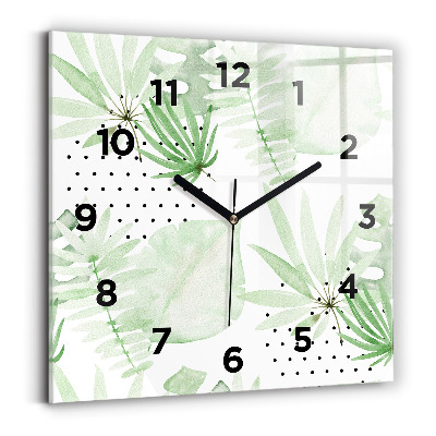 Horloge carrée en verre Feuilles vertes