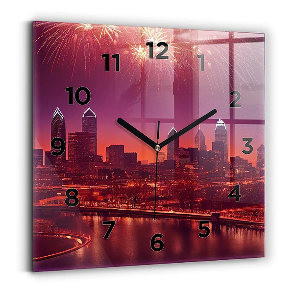 Horloge carrée en verre Ville de Philadelphie la nuit