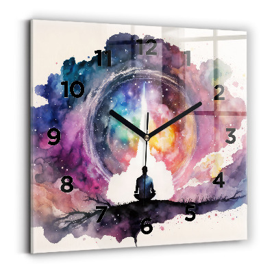 Horloge carrée en verre Méditation sur le mode de vie