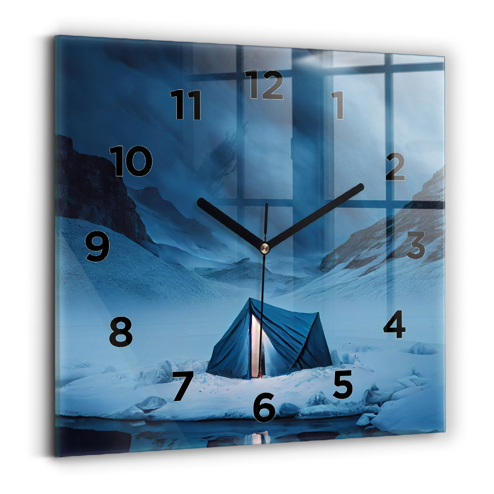 Horloge murale carrée Tente dans les montagnes d'Islande