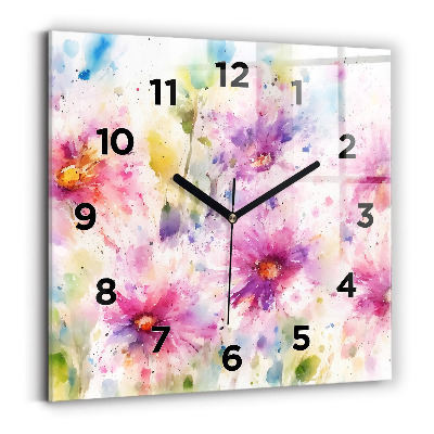 Horloge carrée en verre Fleurs peintes