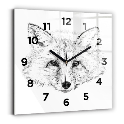 Horloge carrée en verre Tête de renard graphique