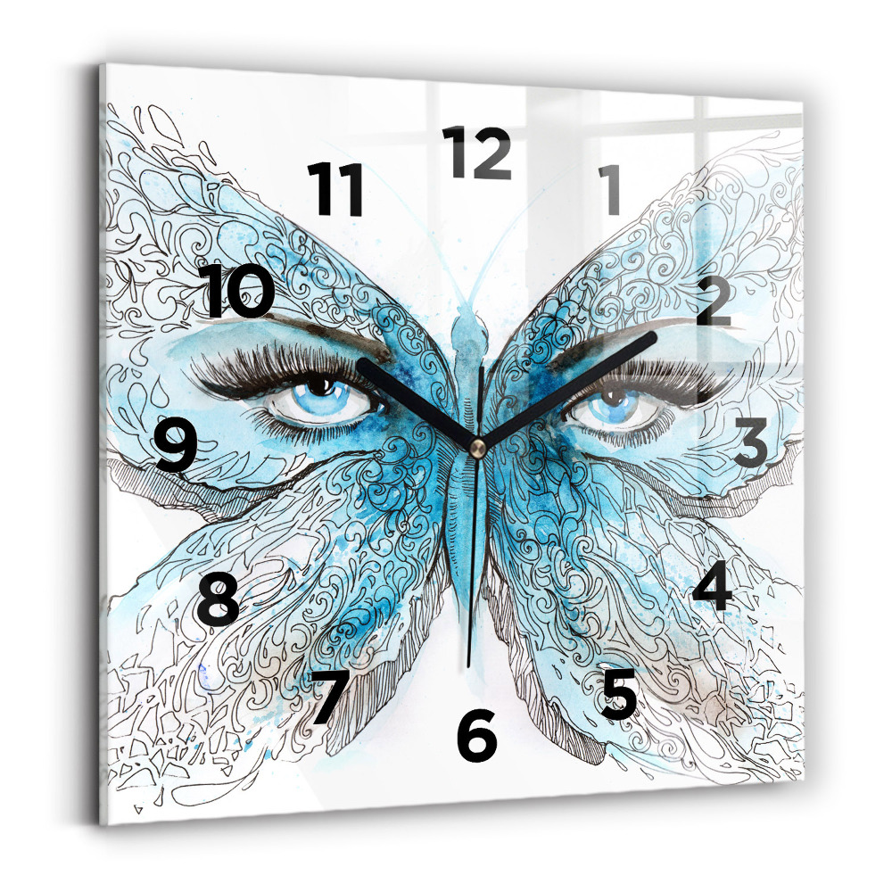 Pendule carrée en verre Visage en forme de papillon