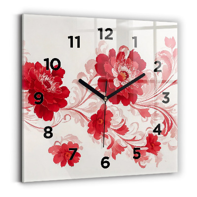 Horloge carrée en verre Fleurs rouges