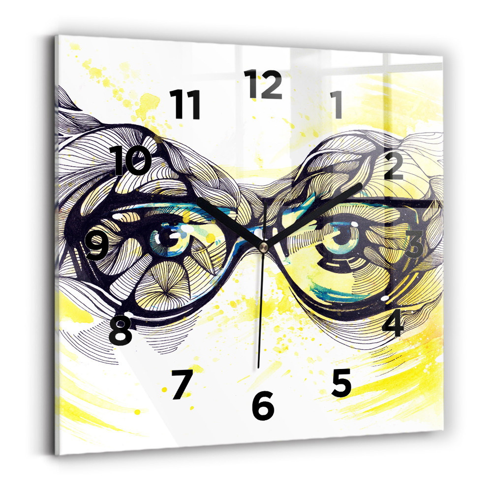 Horloge carrée en verre Yeux dans des lunettes