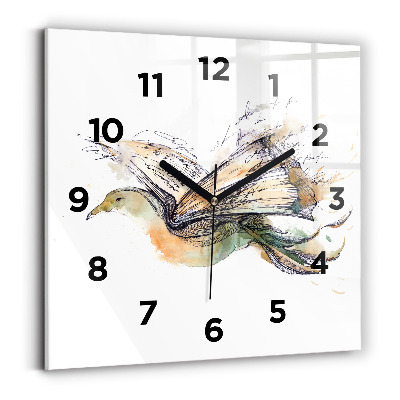 Horloge carrée en verre Oiseau et livre