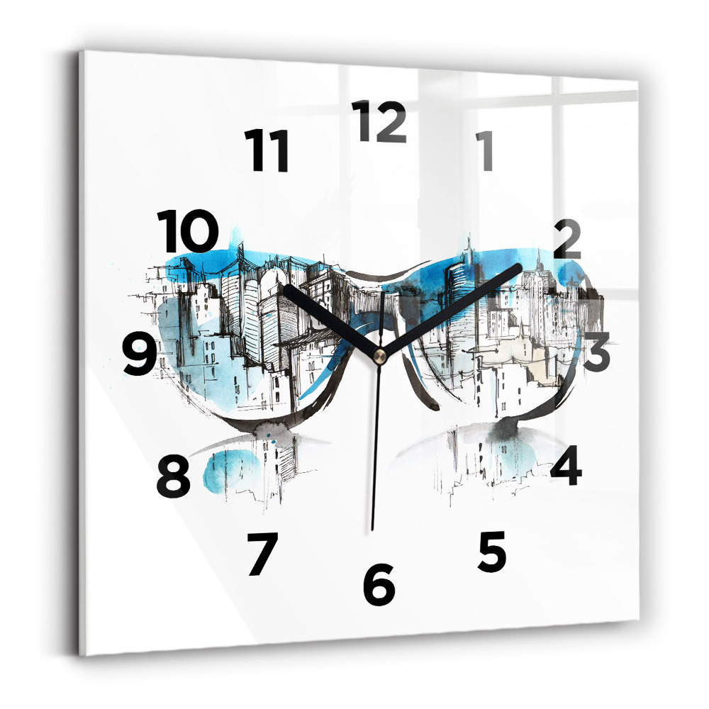 Pendule carrée en verre La ville en lunettes