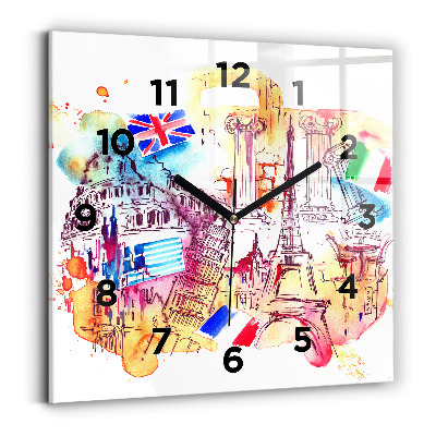 Horloge carrée en verre Pays attrayants du monde