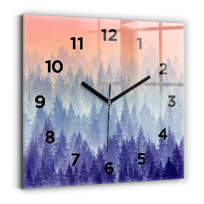 Horloge carrée en verre Forêt dans la brume