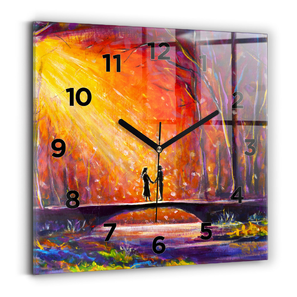 Horloge murale carrée Couple dans la forêt