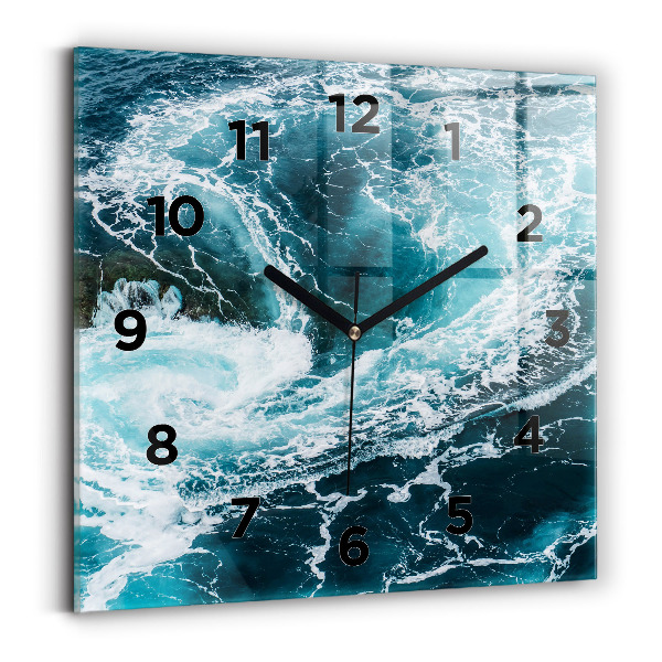 Horloge carrée en verre Vagues écumantes et tourbillonnantes