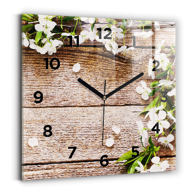 Horloge murale carrée Fleurs sur bois