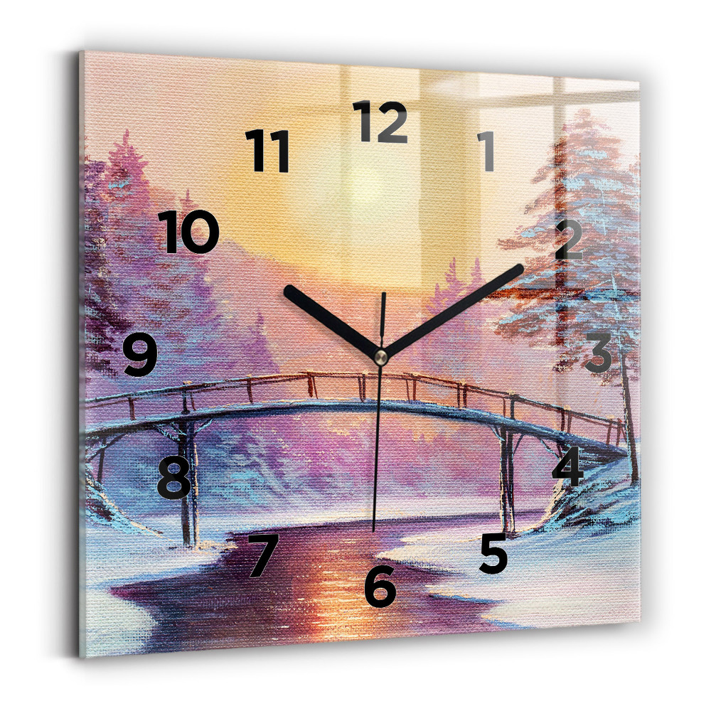 Horloge murale carrée Arbre de Noël et pont