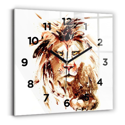 Horloge carrée en verre Illustration d'un lion brun