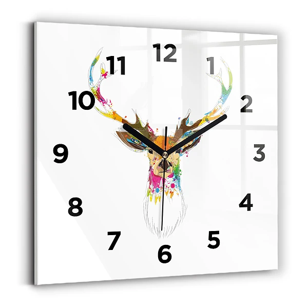 Horloge murale carrée Tête de cerf colorée