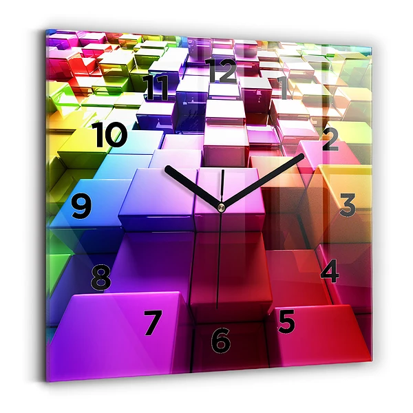 Horloge carrée en verre Cubes colorés