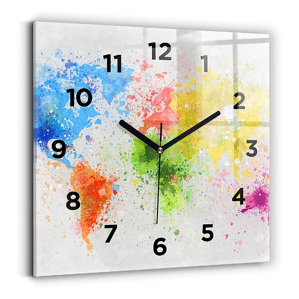 Horloge carrée en verre Carte du monde sur papier
