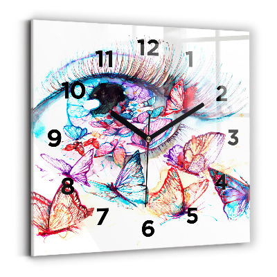Horloge murale carrée Oeil de papillon coloré