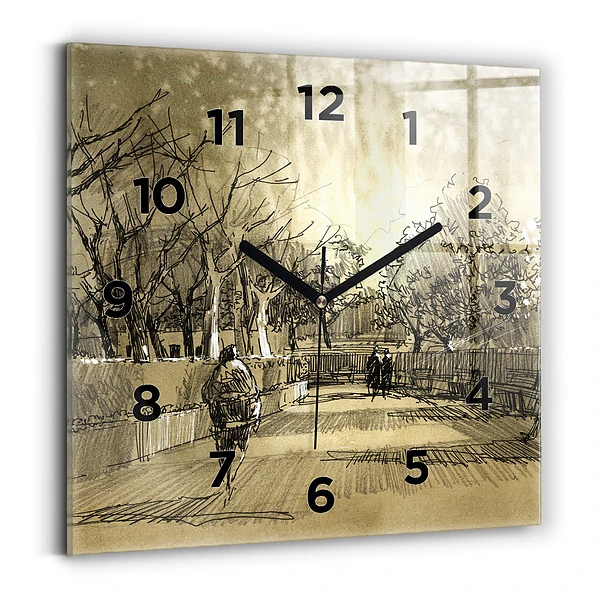 Horloge murale carrée Parc et arbres en sépia