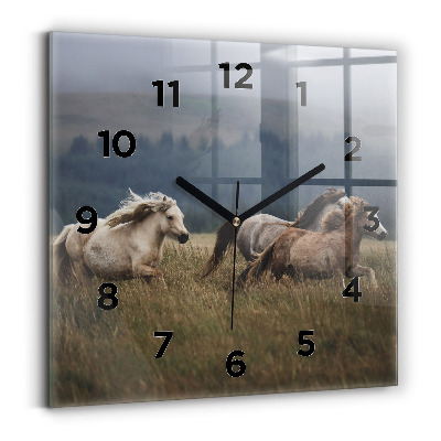 Pendule carrée en verre Chevaux au galop