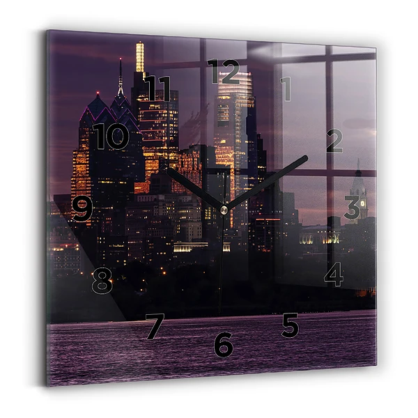Horloge murale carrée Ligne d'horizon de Philadelphie