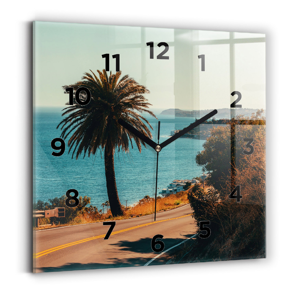 Horloge carrée en verre Palmiers à Malibu