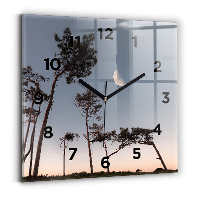 Horloge murale carrée Croissant de lune et arbres