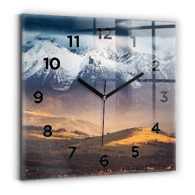 Horloge carrée en verre Paysage hivernal des Tatras