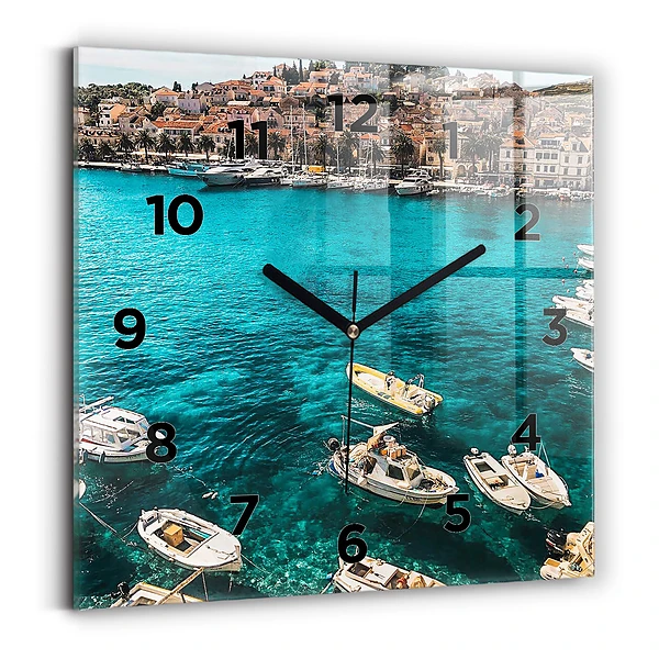 Horloge carrée en verre Bateaux en Croatie
