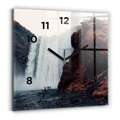 Horloge murale carrée Paysage de cascade en Islande