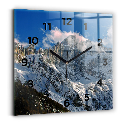 Horloge carrée en verre Montagnes sous un ciel bleu