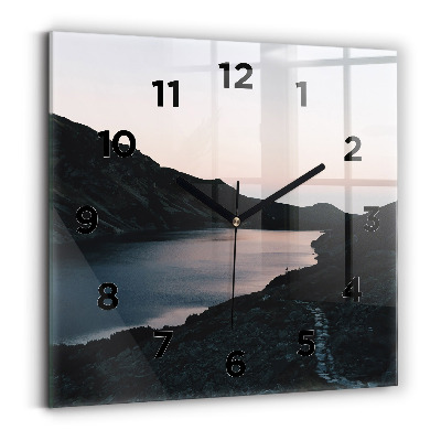 Pendule carrée en verre Lac et montagnes