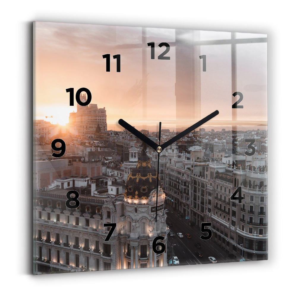 Pendule carrée en verre Villes au coucher du soleil
