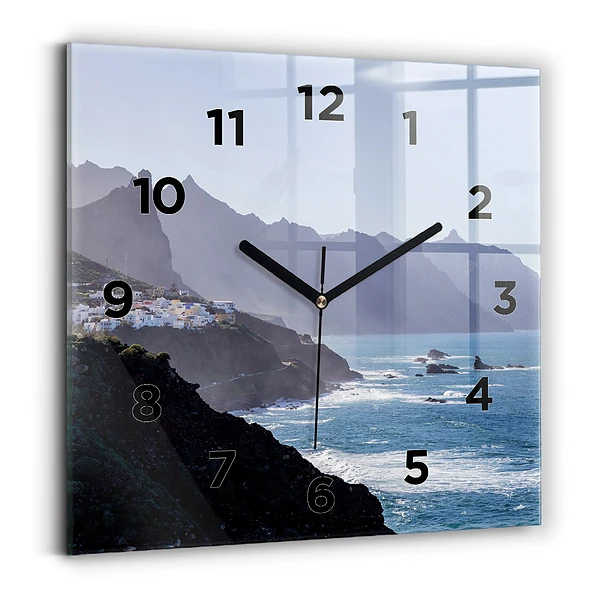 Horloge murale carrée Montagnes au bord de l'océan