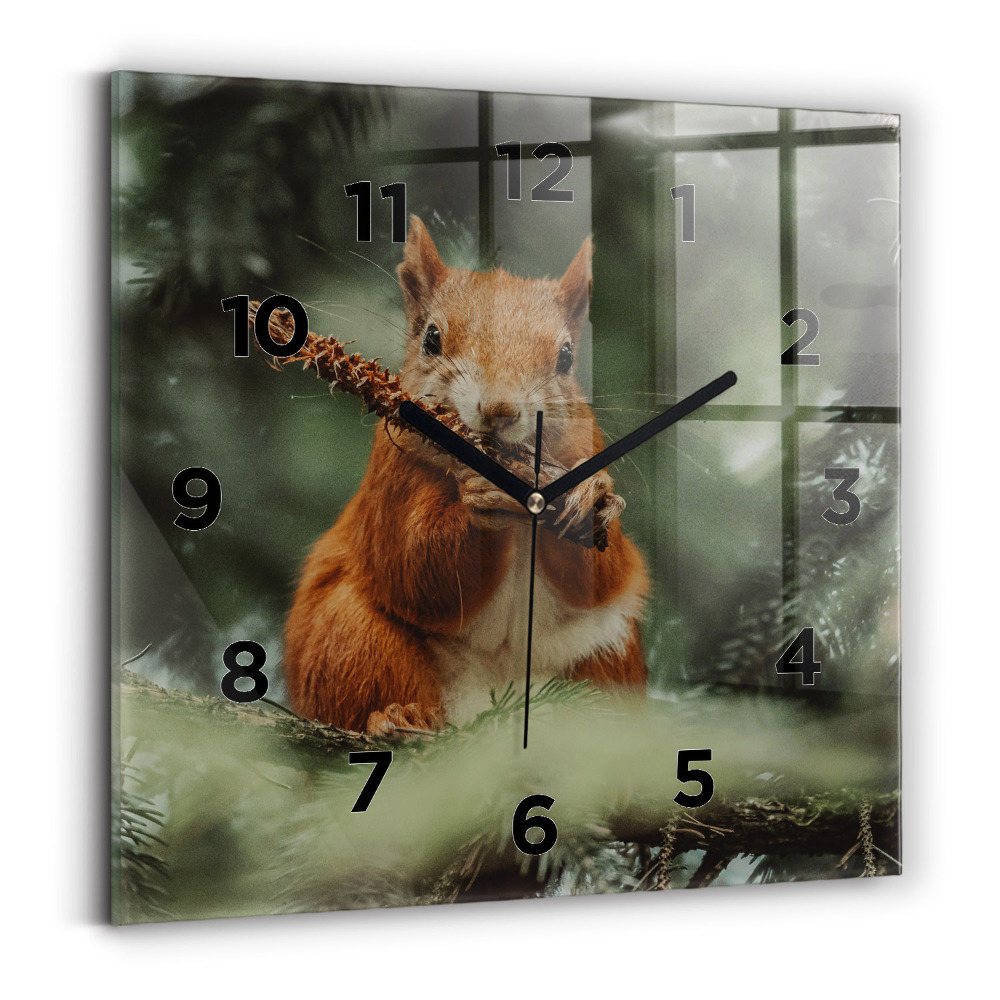 Horloge carrée en verre Écureuil et animaux sauvages