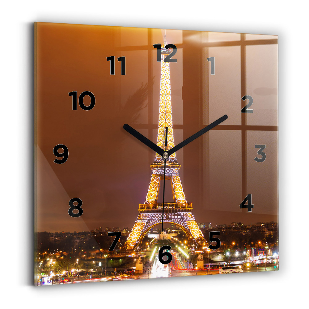 Horloge carrée en verre Tour Eiffel illuminée