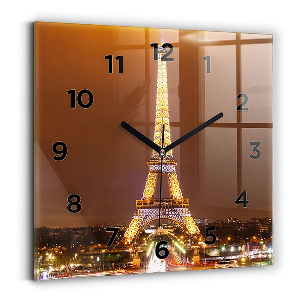 Horloge carrée en verre Tour Eiffel illuminée
