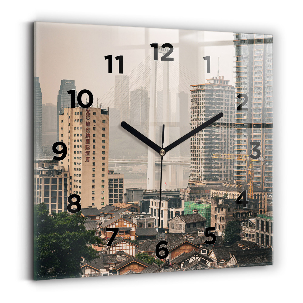 Pendule carrée en verre Vieille ville de Chongqing