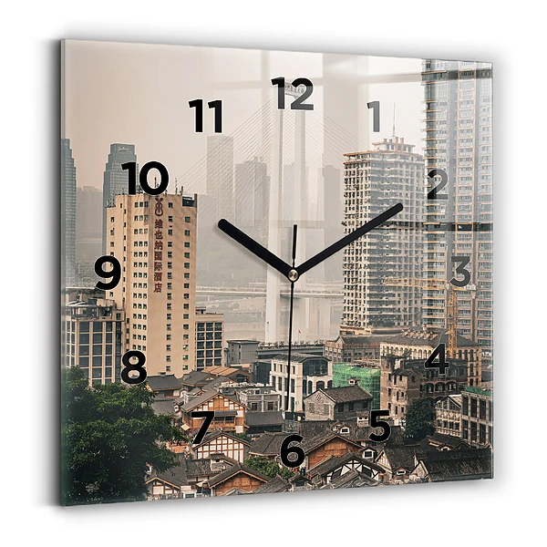 Pendule carrée en verre Vieille ville de Chongqing