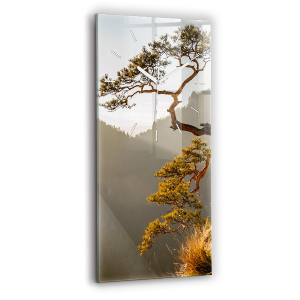 Horloge murale en verre rectangulaire Arbre dans les montagnes