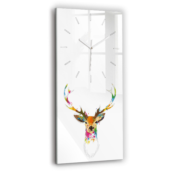 Horloge verticale en verre Tête de cerf colorée