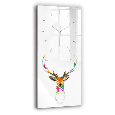 Horloge verticale en verre Tête de cerf colorée