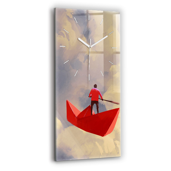 Horloge murale en verre rectangulaire Navires en papier