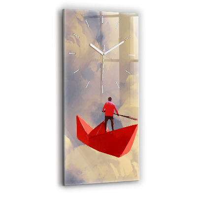 Horloge murale en verre rectangulaire Navires en papier