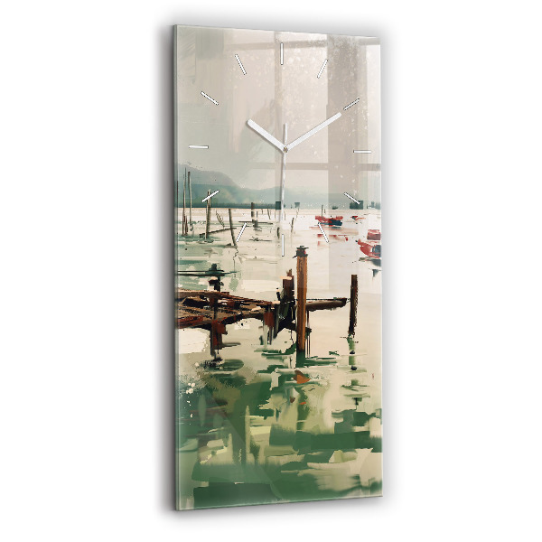 Horloge murale en verre rectangulaire Bateaux de pêche dans le port