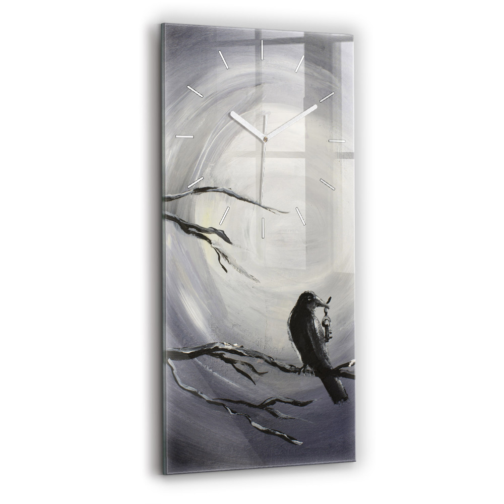 Horloge murale en verre rectangulaire Corbeau au clair de lune