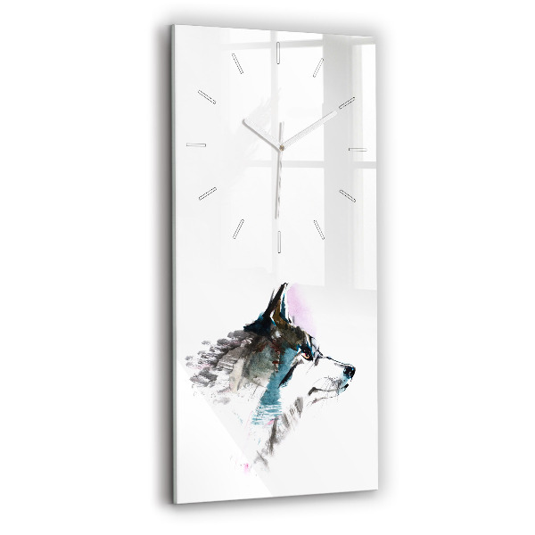 Horloge murale en verre rectangulaire Profil d'un loup peint