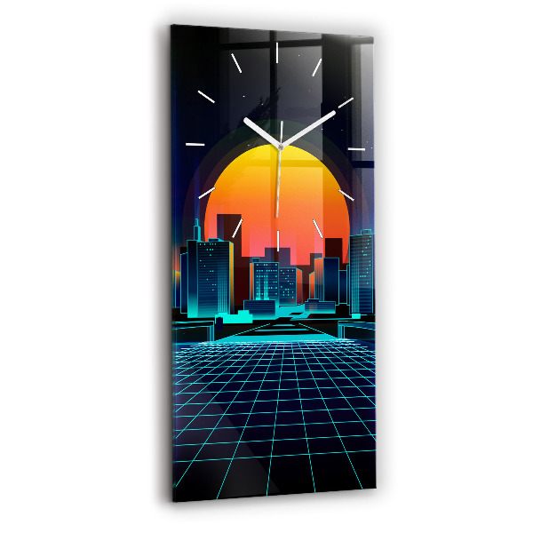 Horloge murale en verre rectangulaire Ville du cyberespace