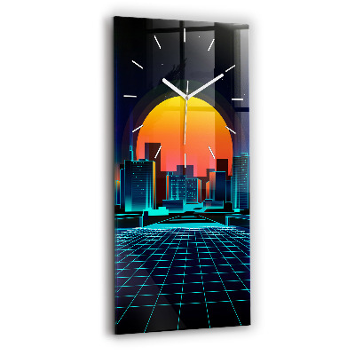 Horloge murale en verre rectangulaire Ville du cyberespace