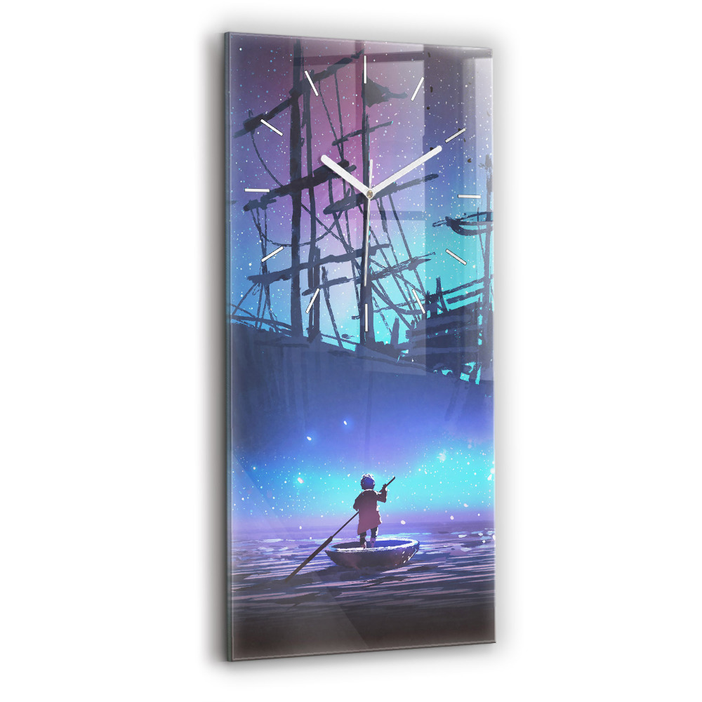 Horloge murale en verre rectangulaire Voilier fantaisie